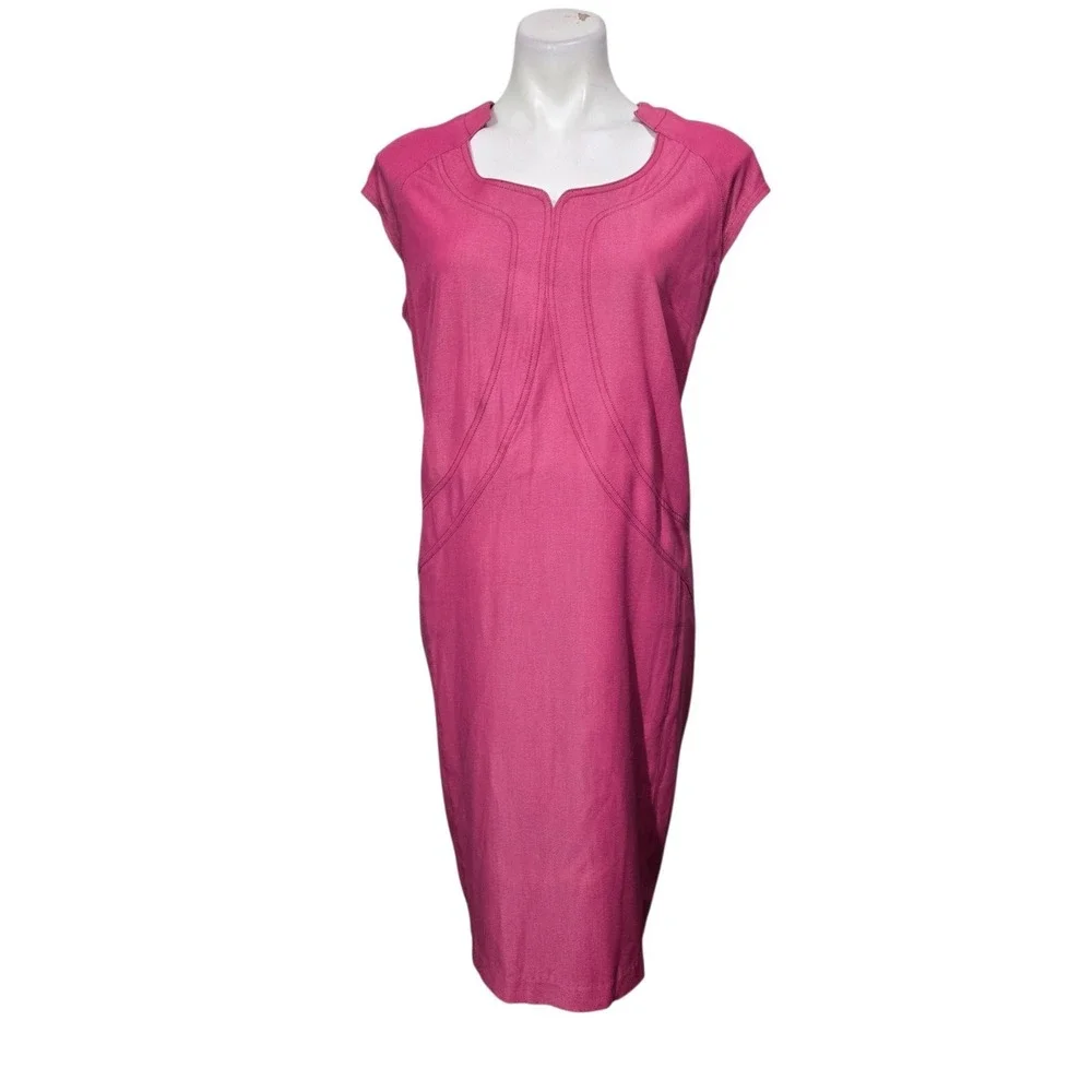 IMAN Pink Sheath Dress Cap Sleeve Gold Zip Back Stretch Fuchsia pink Size L